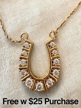 🐎 Gold-Tone Horseshoe Pendant Necklace w Crystals | FREE W $25 Purchase